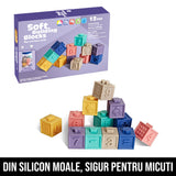 Set 12 Cuburi Educative din Silicon cu Numere si Animale Squeeze and Learn