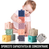 Set 12 Cuburi Educative din Silicon cu Numere si Animale Squeeze and Learn