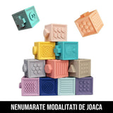 Set 12 Cuburi Educative din Silicon cu Numere si Animale Squeeze and Learn