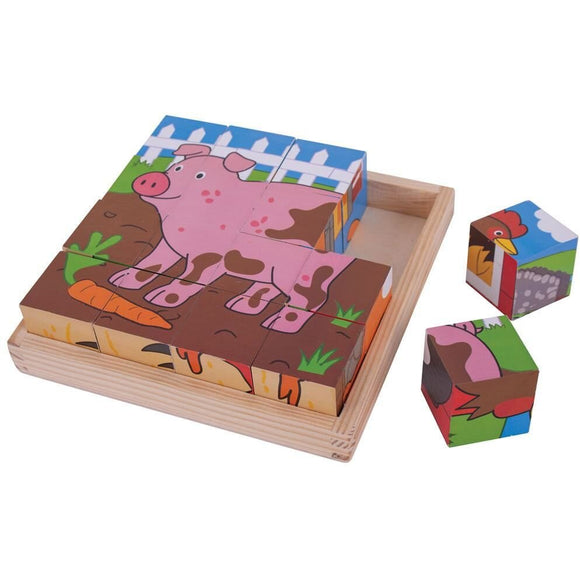 Puzzle Cubic Colorat cu Animalute de la Ferma