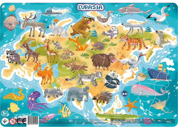 Puzzle Cu Animalute din Europa Si Asia (53 Piese)